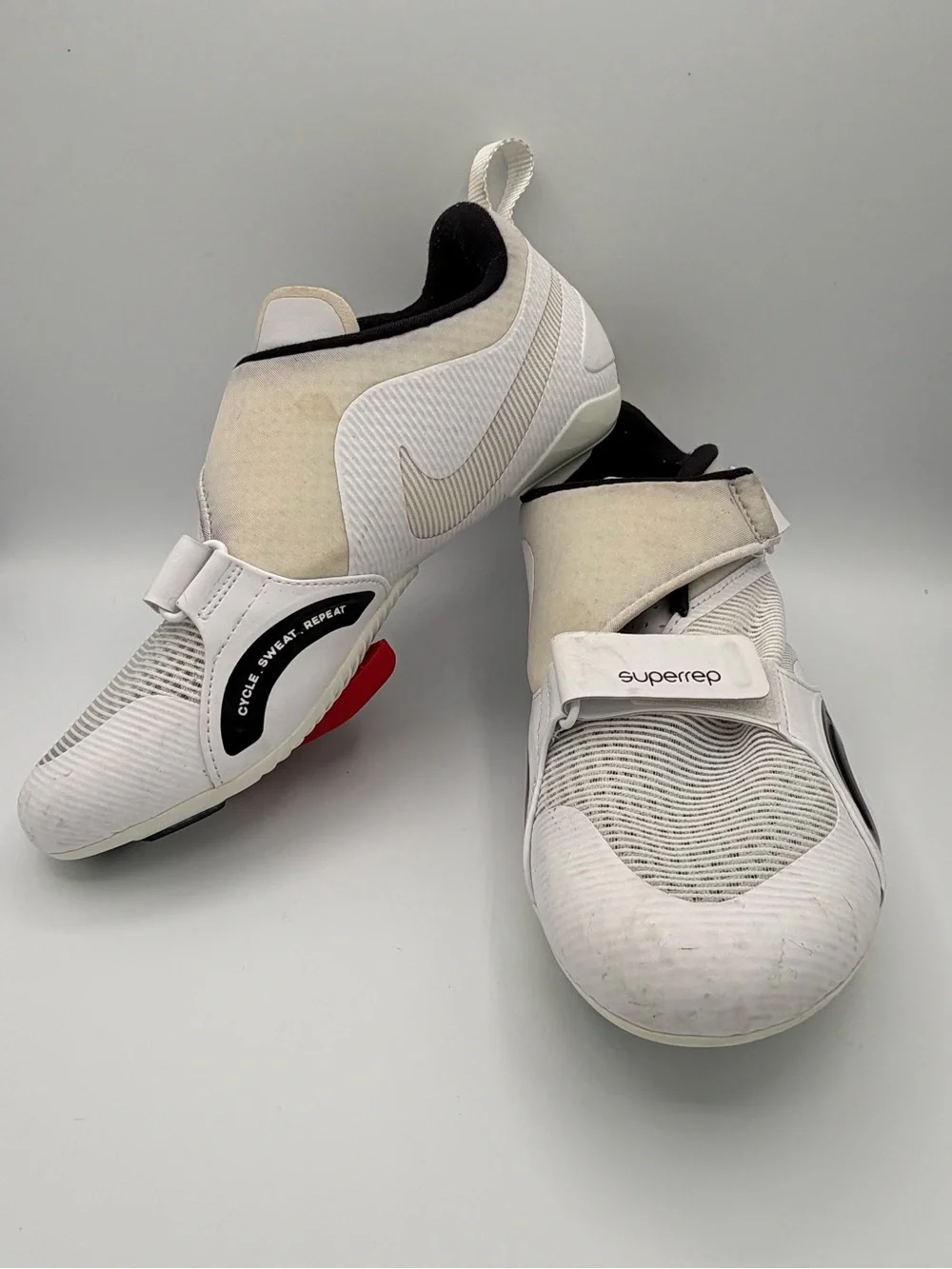 Nike SuperRep Men’s White and Black Cycling Sneakers with Red Accent
